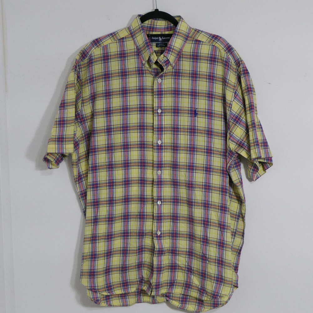Ralph Lauren Mens Shirt L Yellow Plaid Blake Preppy Heritage Americana Coastal